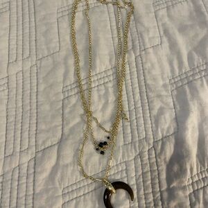 Gold-Tone Layered Crescent Pendant triple Necklace - Black Accents